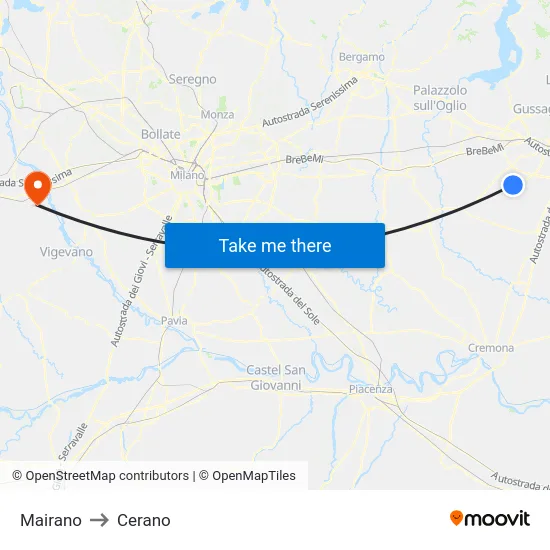 Mairano to Cerano map