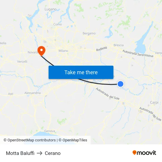 Motta Baluffi to Cerano map