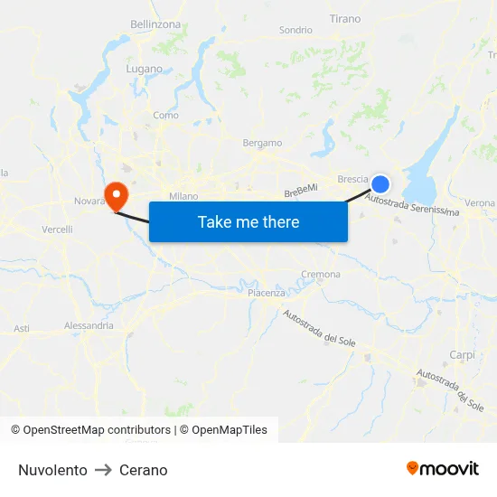 Nuvolento to Cerano map
