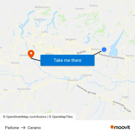 Paitone to Cerano map