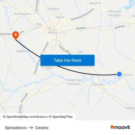 Spinadesco to Cerano map
