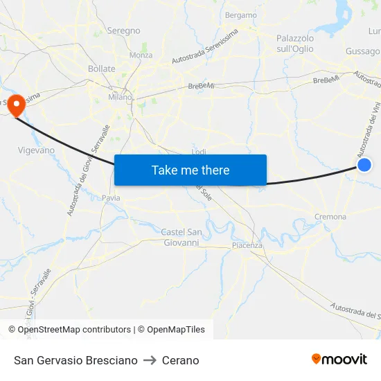 San Gervasio Bresciano to Cerano map