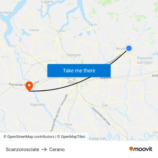 Scanzorosciate to Cerano map