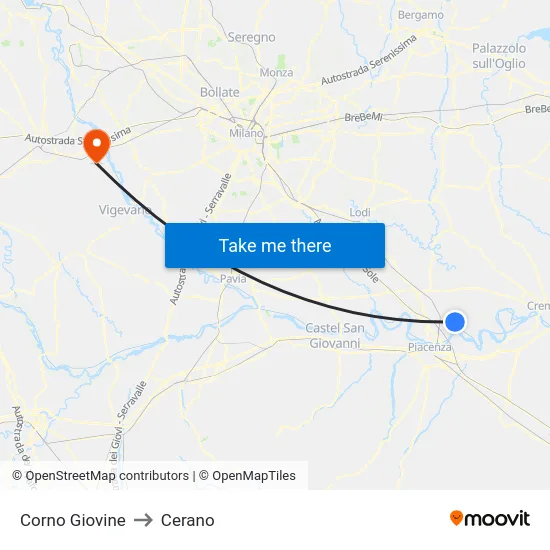 Corno Giovine to Cerano map