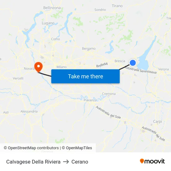 Calvagese Della Riviera to Cerano map