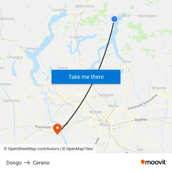 Dongo to Cerano map