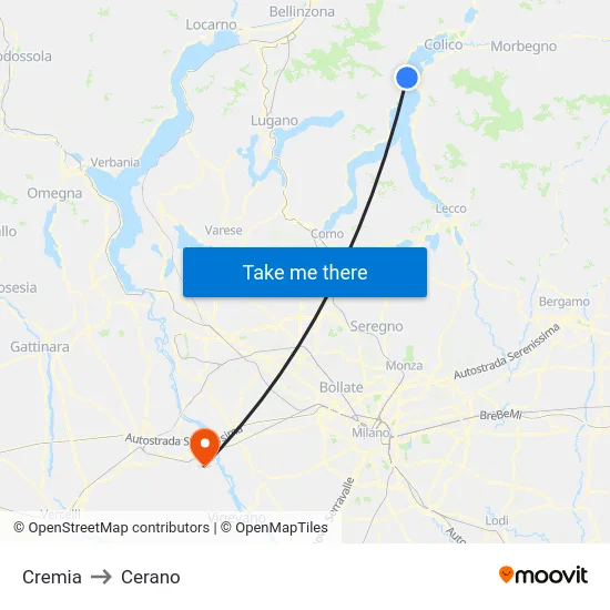 Cremia to Cerano map