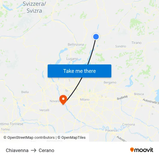 Chiavenna to Cerano map