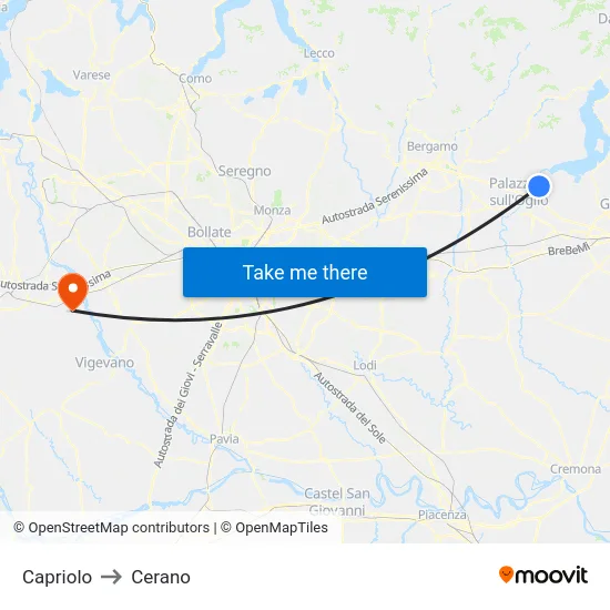 Capriolo to Cerano map