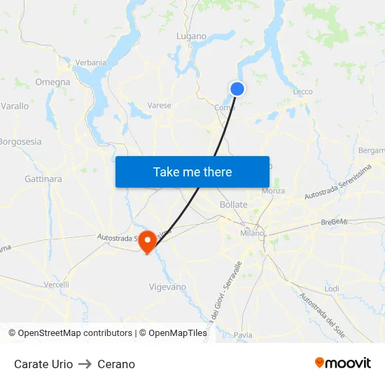 Carate Urio to Cerano map