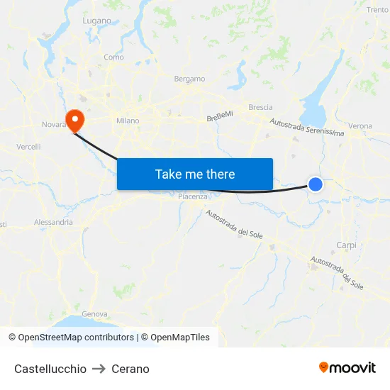 Castellucchio to Cerano map