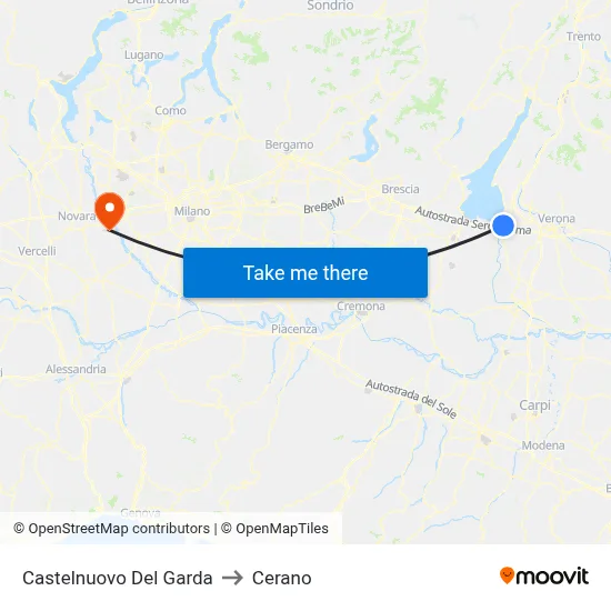Castelnuovo Del Garda to Cerano map