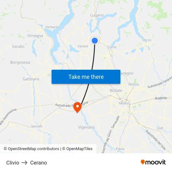 Clivio to Cerano map