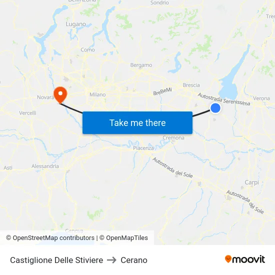 Castiglione Delle Stiviere to Cerano map