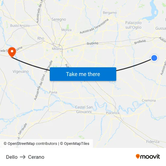 Dello to Cerano map