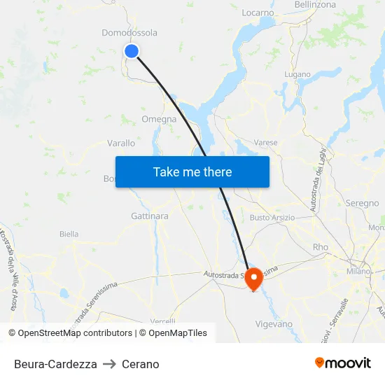 Beura-Cardezza to Cerano map