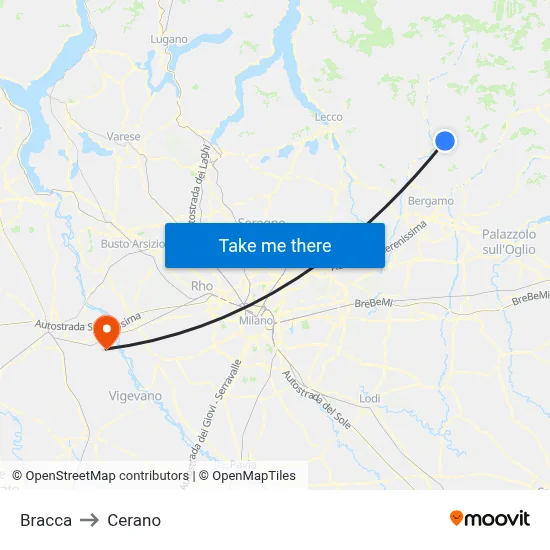 Bracca to Cerano map