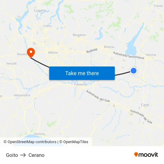 Goito to Cerano map