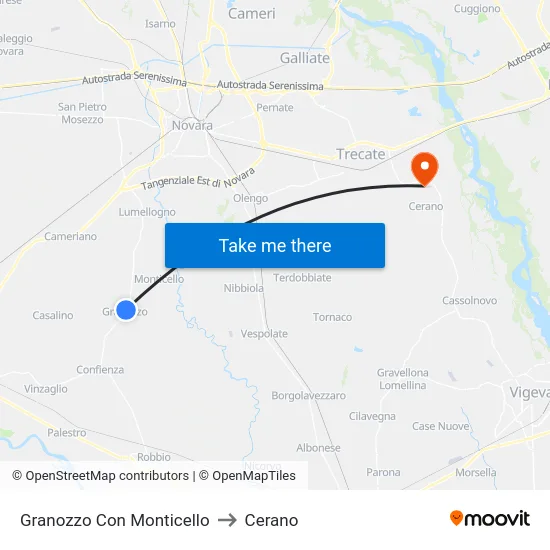 Granozzo Con Monticello to Cerano map
