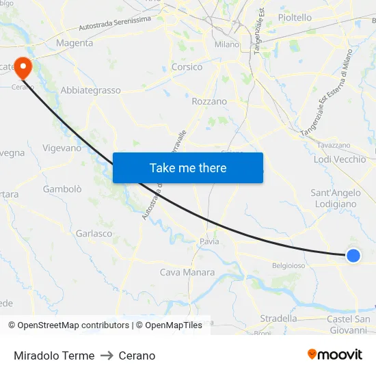 Miradolo Terme to Cerano map