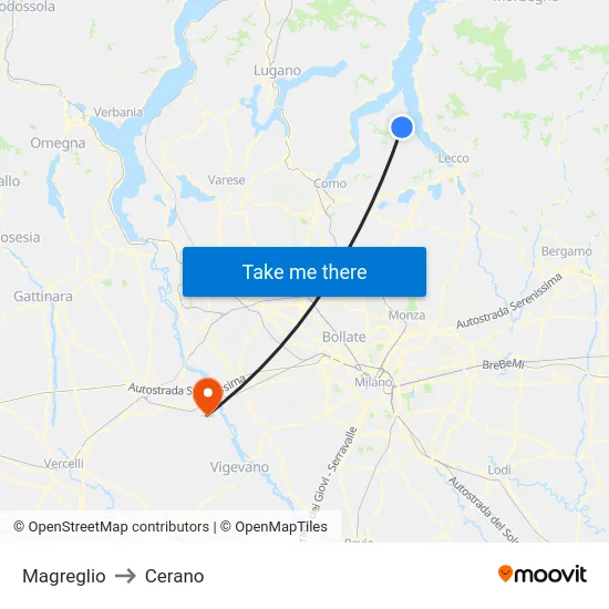 Magreglio to Cerano map