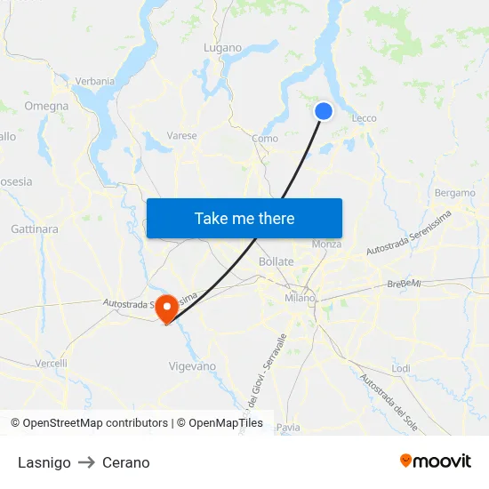 Lasnigo to Cerano map
