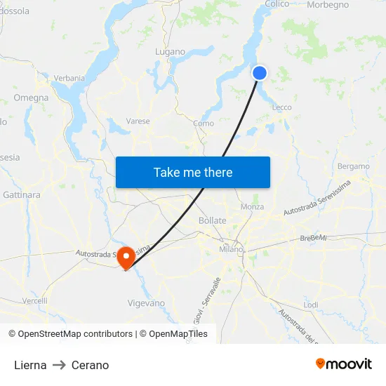 Lierna to Cerano map