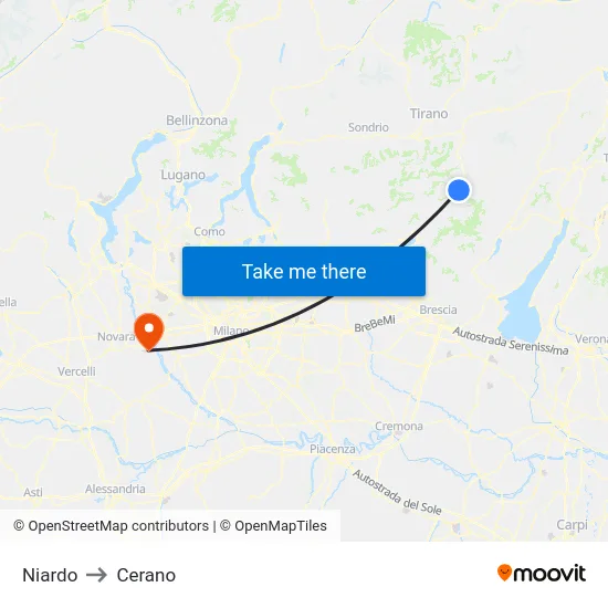 Niardo to Cerano map