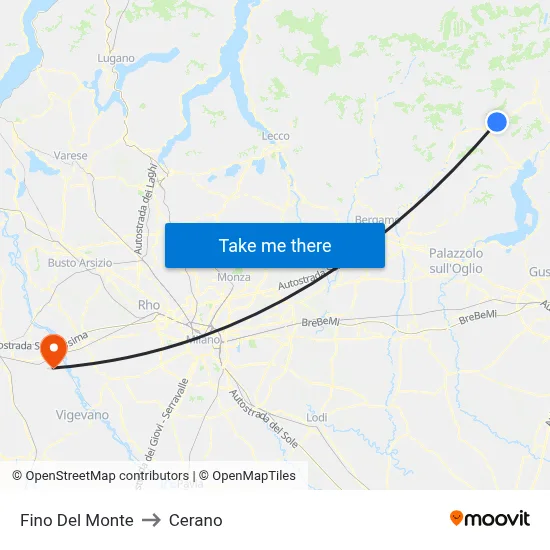 Fino del Monte to Cerano map