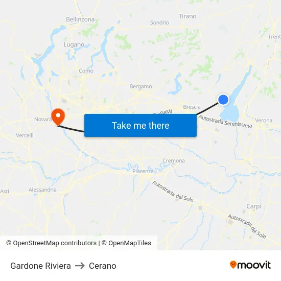 Gardone Riviera to Cerano map