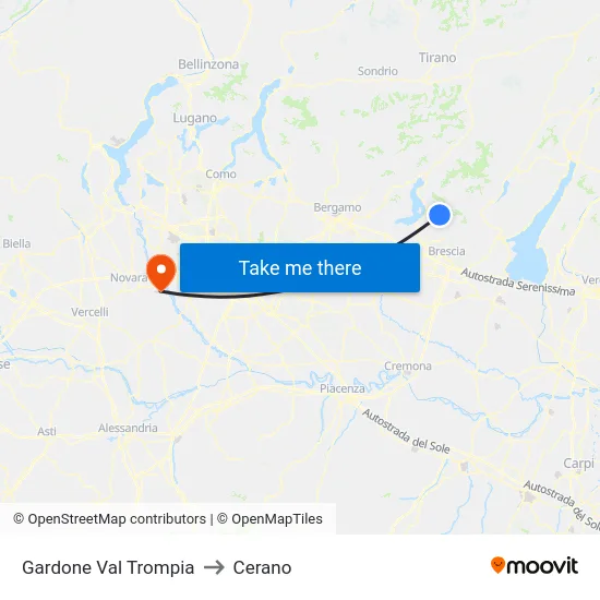 Gardone Val Trompia to Cerano map