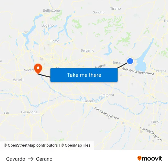 Gavardo to Cerano map