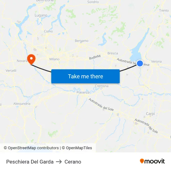 Peschiera Del Garda to Cerano map