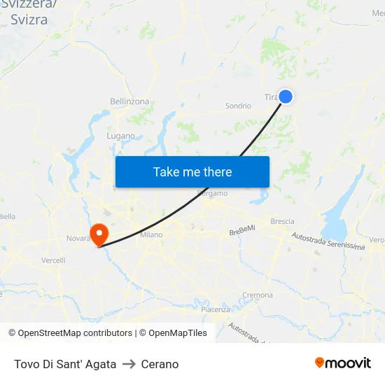 Tovo Di Sant' Agata to Cerano map