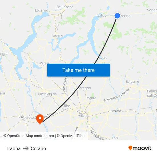 Traona to Cerano map