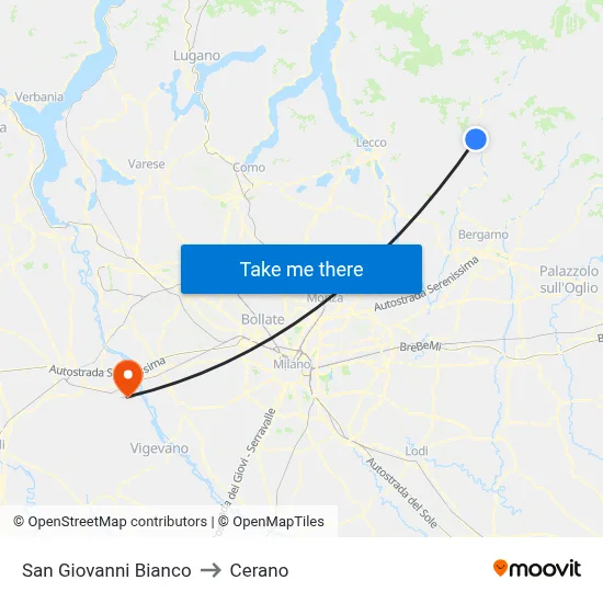 San Giovanni Bianco to Cerano map
