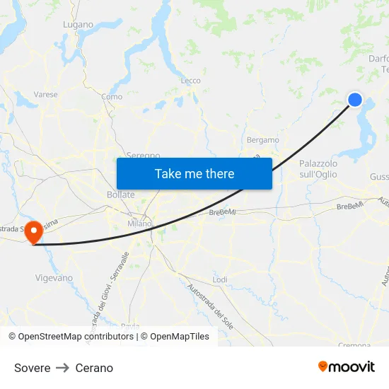 Sovere to Cerano map