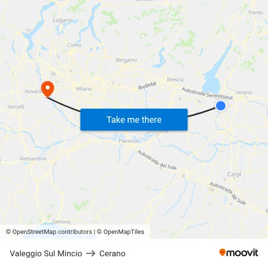 Valeggio Sul Mincio to Cerano map