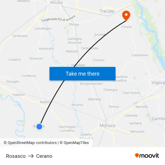 Rosasco to Cerano map