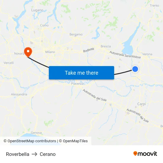 Roverbella to Cerano map