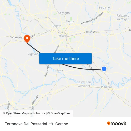 Terranova Dei Passerini to Cerano map