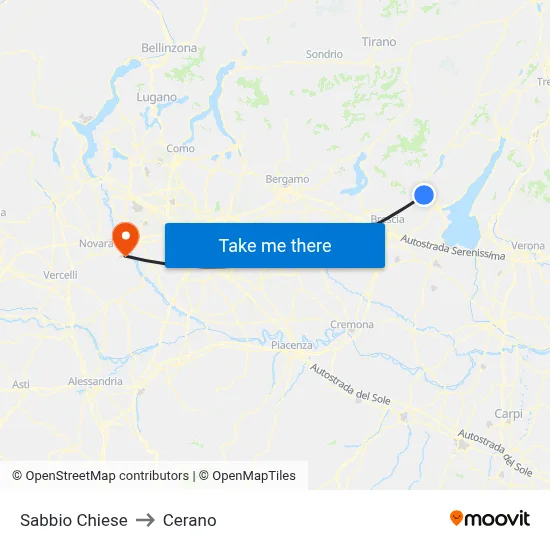 Sabbio Chiese to Cerano map