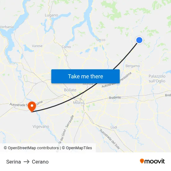 Serina to Cerano map