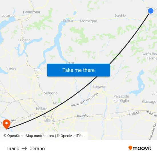 Tirano to Cerano map