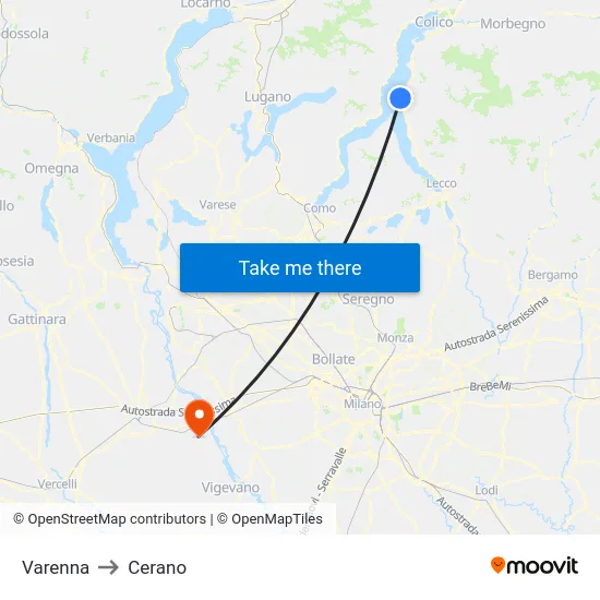 Varenna to Cerano map