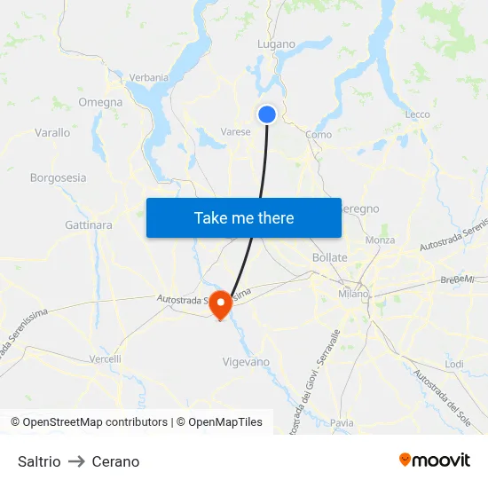 Saltrio to Cerano map