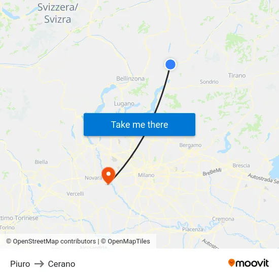 Piuro to Cerano map