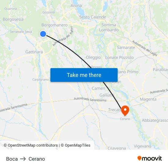 Boca to Cerano map