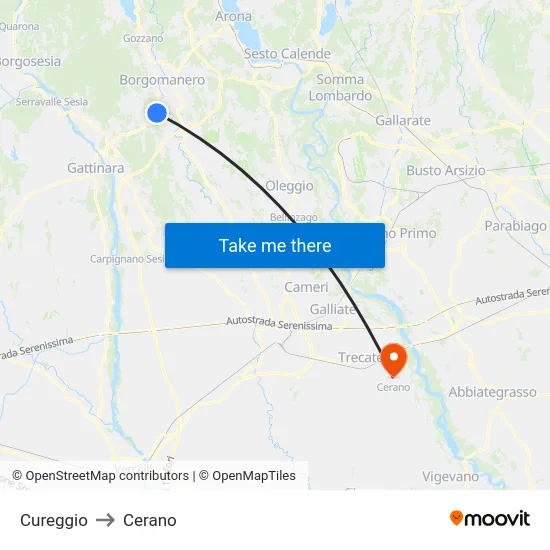 Cureggio to Cerano map