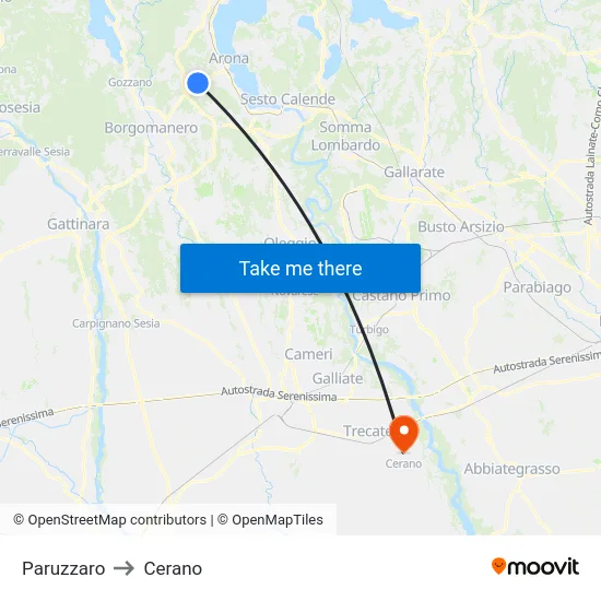 Paruzzaro to Cerano map